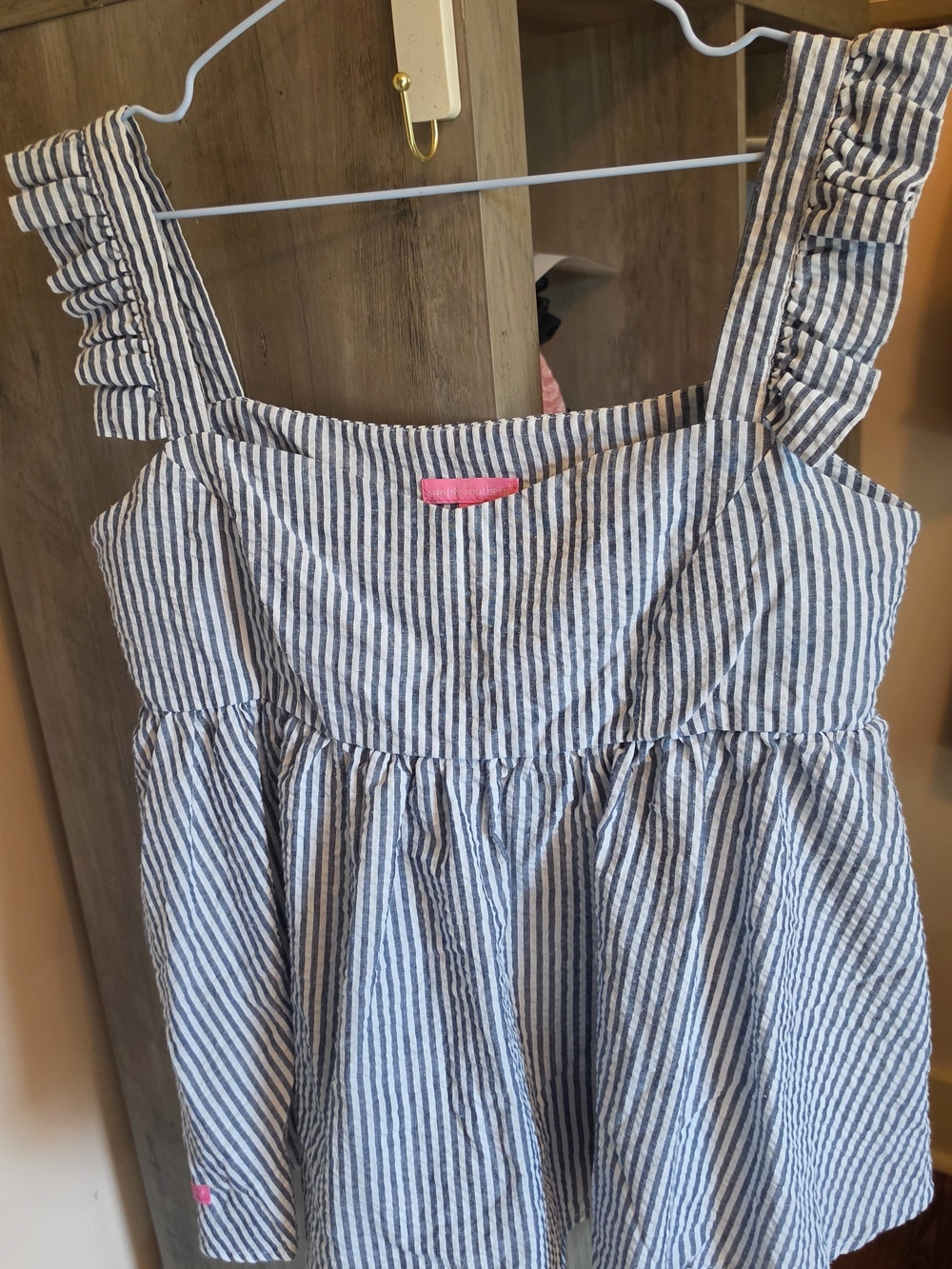 Simply Southern Navy and White Striped Babydoll Top with Pink Label